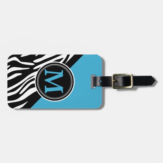 Stijlvolle Zebra Print en Turquoise Custom Monogra Bagagelabel (Voorkant horizontaal)