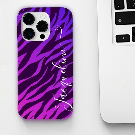 Stijlvolle Zebra Print Ombre Paarse Gepersonalisee Case-Mate iPhone Case