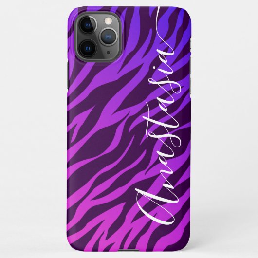 Stijlvolle Zebra Print Ombre Paarse Gepersonalisee iPhone Hoesje (Achterkant)