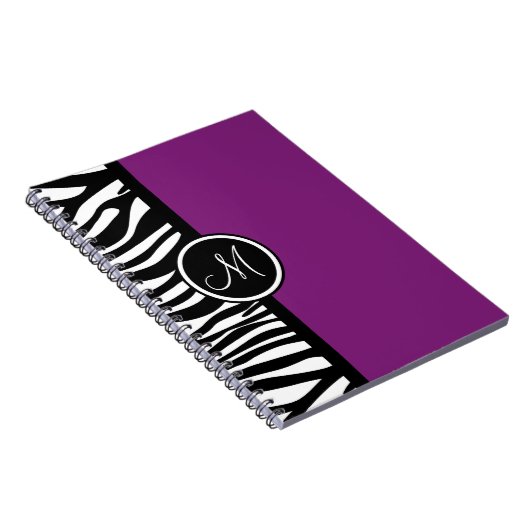 Stijlvolle Zebra Print Paars monogram notebook Notitieboek (Rechterzijde)
