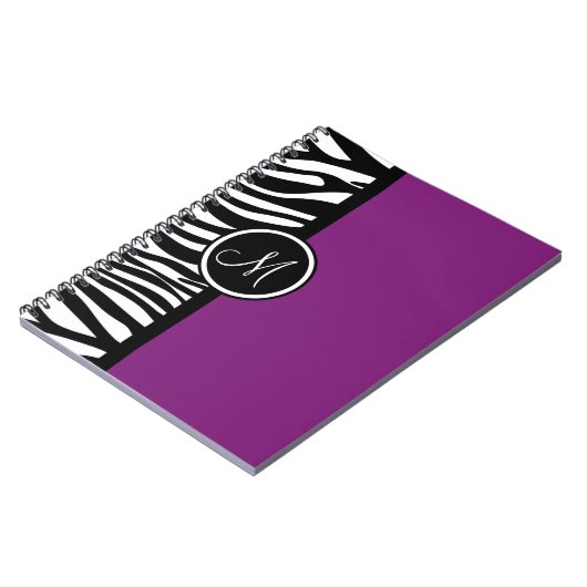 Stijlvolle Zebra Print Paars monogram notebook Notitieboek (Linkerzijde)