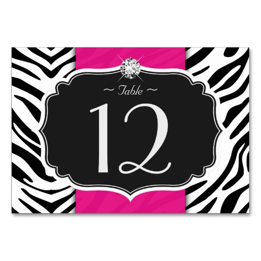 Stijlvolle Zebra Print Wedding Table Number Kaart (Voorkant)