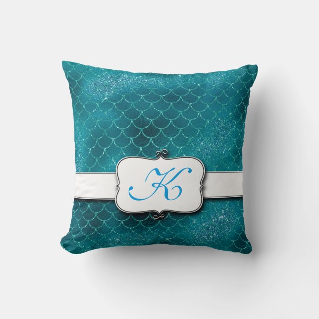 Stijlvolle zeemeermin Schub Monogram Kussen (Voorkant)