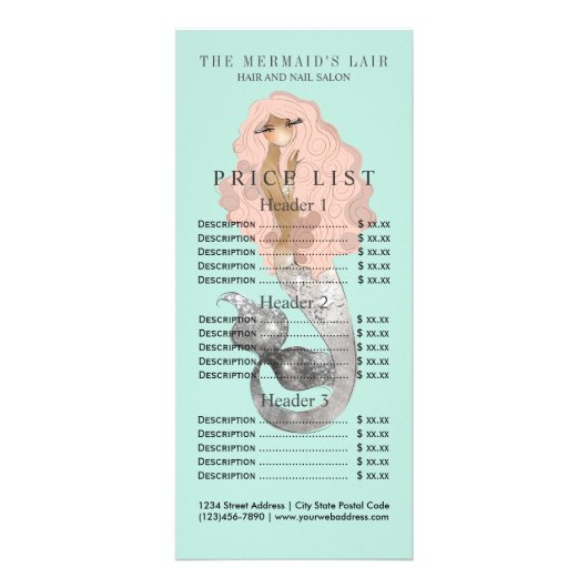 Stijlvolle Zeemeermin Vrouwelijke Kustsalon Reclamekaart (Voorkant)
