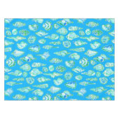 Stijlvolle Zeeschelpen op Blauwe Kust Tafelkleed (Voorkant (Horizontaal))