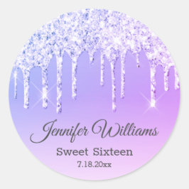 stijlvolle zestien paarse druppelgliters ronde sticker
