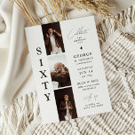 Stijlvolle ZESTIG Fotostrip 60e verjaardag Kaart<br><div class="desc">Ontdek de magie van tijdloos design met onze 'Stijlvolle 60ste verjaardag Party Invitation'. De uitnodiging is voorzien van een fotostripcollage die kostbare momenten vastlegt en een elegante verjaardagscollage tegen een klassieke witte achtergrond en een sjabloon. Pas tekst gemakkelijk aan om een persoonlijk tintje toe te voegen. Perfect voor een onvergetelijk...</div>