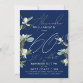 Stijlvolle zestig moderne script blauw bloemige ui feestdagenkaart (Voorkant)