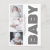 Stijlvolle zijtypografie 3 Foto Baby Dank u Briefkaart (Voorkant)
