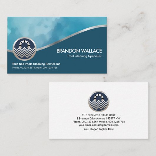 Stijlvolle, zilvercurve Blauwe waterswembool Visitekaartje (Voorkant / Achterkant)
