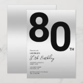 Stijlvolle zilveren 80ste verjaardagsfeestje kaart (Voorkant / Achterkant)