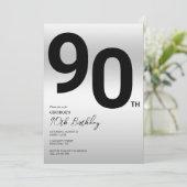 Stijlvolle zilveren 90ste verjaardagsfeestje kaart (Staand voorkant)