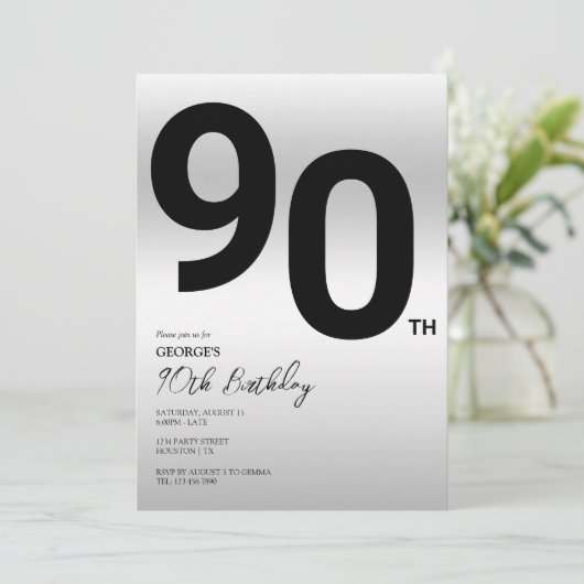 Stijlvolle zilveren 90ste verjaardagsfeestje kaart (Staand voorkant)