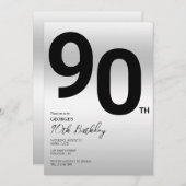 Stijlvolle zilveren 90ste verjaardagsfeestje kaart (Voorkant / Achterkant)