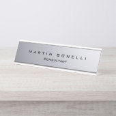 Stijlvolle zilveren achtergrond effen  bureau naambordje (Voorkant)