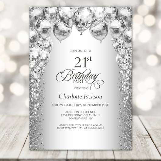 Stijlvolle Zilveren Ballonnen 21ste Verjaardagsfee Kaart