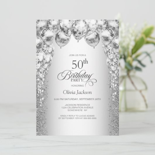 Stijlvolle Zilveren Ballonnen 50ste Verjaardagsfee Kaart (Staand voorkant)