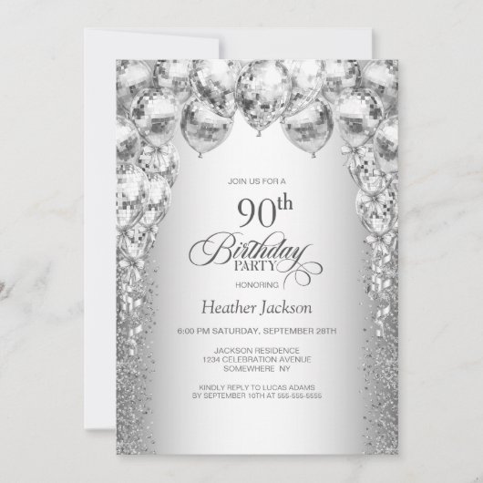 Stijlvolle Zilveren Ballonnen 90ste Verjaardagsfee Kaart (Voorkant)