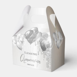 Stijlvolle, zilveren ballonnen voor vloeiende gele bedankdoosjes