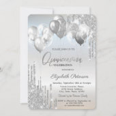 Stijlvolle, zilveren ballonnen voor vloeiende gele kaart (Voorkant)