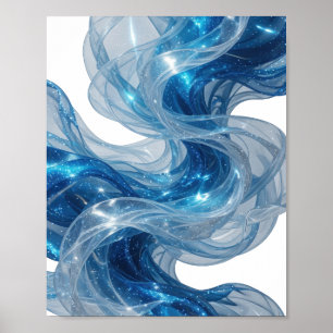 Stijlvolle Zilveren BLAUWE GOLVEN EN STERREN Custo Poster