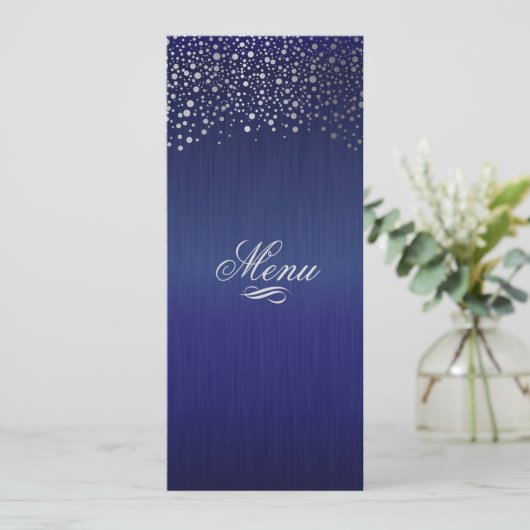 Stijlvolle zilveren Confetti Stippen donkerblauw Menu (Staand voorkant)