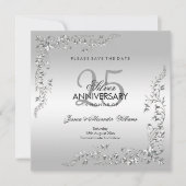 Stijlvolle zilveren decoratie 25 jaar huwelijksjub save the date (Voorkant)