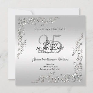 Stijlvolle Zilveren Decoratie 25e Huwelijksjubileu Save The Date