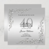 Stijlvolle zilveren Decoratie 40e verjaardag Save The Date (Voorkant / Achterkant)