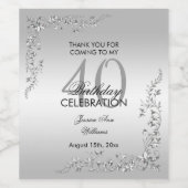 Stijlvolle zilveren Decoratie 40e verjaardag Wijn Etiket (Enkel label)