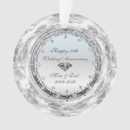Stijlvolle Zilveren Diamanten 50ste Huwelijksverja Ornament (voorkant)