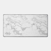 Stijlvolle zilveren folie marmeren monogram bureaumat (Voorkant)