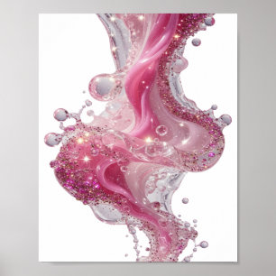 Stijlvolle Zilveren GLAMOUROUS LIQUID Artistiek Mo Poster