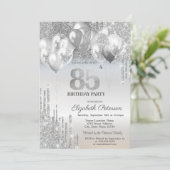 Stijlvolle zilveren glitter druppels ballonnen 85t kaart (Staand voorkant)