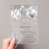 Stijlvolle zilveren glitter druppels ballonnen 90e acryl uitnodigingen (Insitu (Draagbaar))