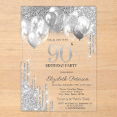Stijlvolle zilveren glitter druppels ballonnen 90e acryl uitnodigingen (Voorkant)