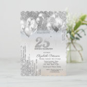 Stijlvolle zilveren glitter druppelt ballonnen 25t kaart (Staand voorkant)