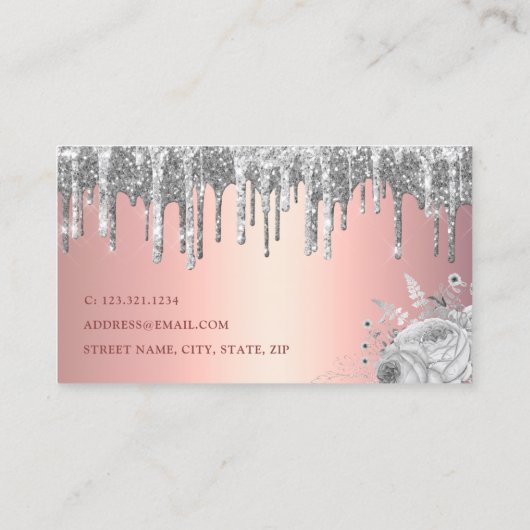 Stijlvolle zilveren glitter druppelt make-up en ha visitekaartje (Achterkant)