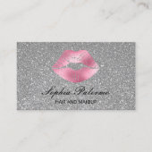 Stijlvolle zilveren glitter en roze lippen visitekaartje (Voorkant)