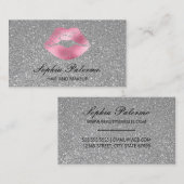 Stijlvolle zilveren glitter en roze lippen visitekaartje (Voorkant / Achterkant)