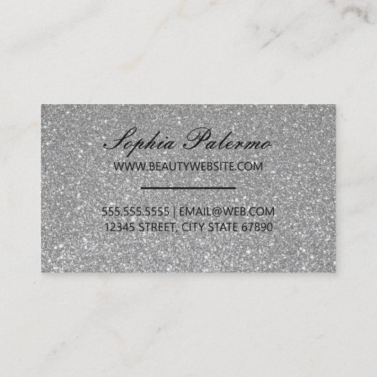 Stijlvolle zilveren glitter en roze lippen visitekaartje (Achterkant)