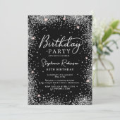 Stijlvolle Zilveren Glitter en Zwarte 80ste Verjaa Kaart (Staand voorkant)