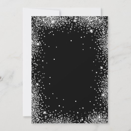 Stijlvolle Zilveren Glitter en Zwarte 80ste Verjaa Kaart (Achterkant)