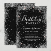 Stijlvolle Zilveren Glitter en Zwarte 80ste Verjaa Kaart (Voorkant / Achterkant)