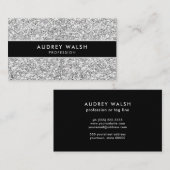 Stijlvolle Zilveren GLITTER Sequin Zwart Gestreept Visitekaartje (Voorkant / Achterkant)