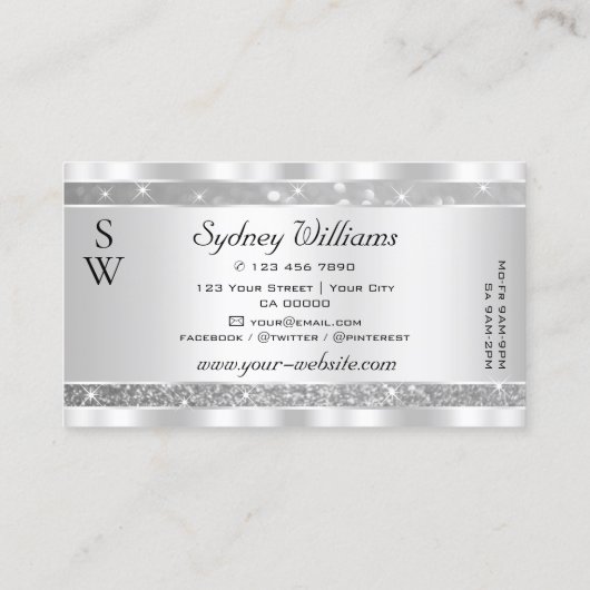 Stijlvolle zilveren glitter sprankelende sterren m visitekaartje (Achterkant)