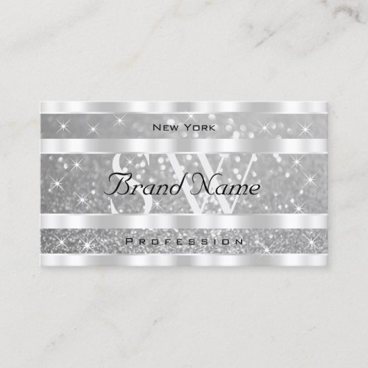 Stijlvolle zilveren glitter sprankelende sterren m visitekaartje (Voorkant)