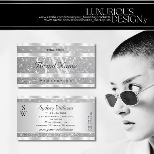 Stijlvolle zilveren glitter sprankelende sterren m visitekaartje