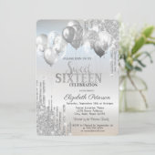 Stijlvolle, zilveren glitter-stations, ballonnen,  kaart (Staand voorkant)