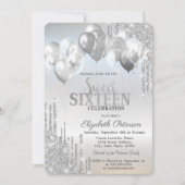 Stijlvolle, zilveren glitter-stations, ballonnen,  kaart (Voorkant)